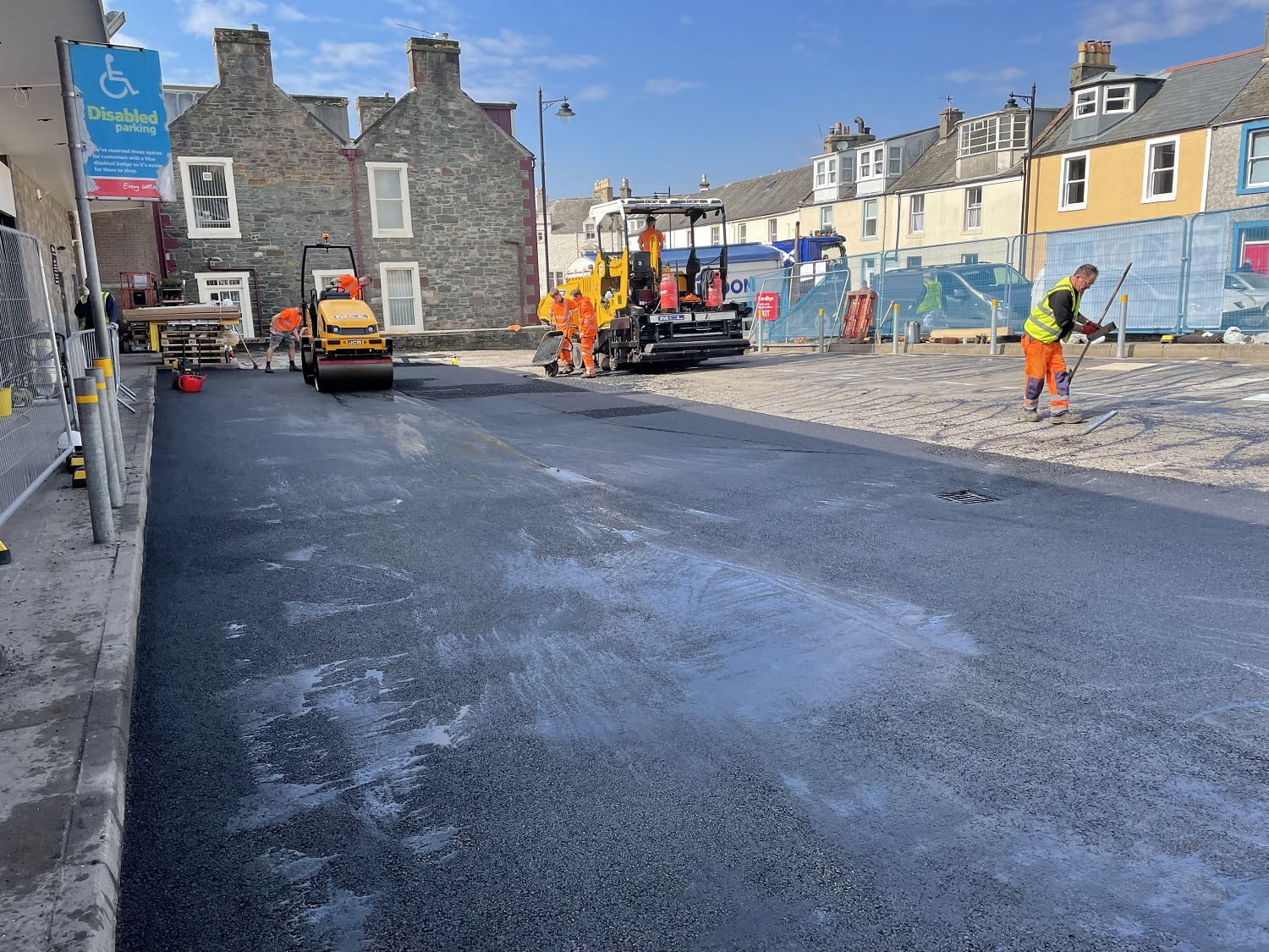 Commercial Tarmacadam contractor resurfacing carparks in Dumfries & Galloway, Scotland